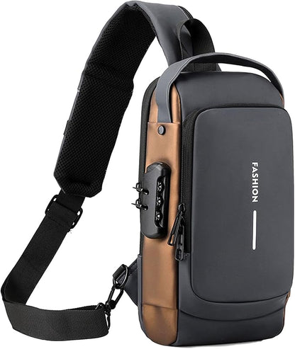 Sling Bag for Men Anti-theft USB Crossbody Shoulder Backpack Purse Waterproof PU Leather Chest Bag Travel Daily Use