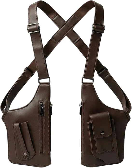 Double Shoulder Armpit Bag for Men Premium Vegan Leather Anti-Theft Underarm Bag, Adjustable Bag with Multiple Pockets Pouch