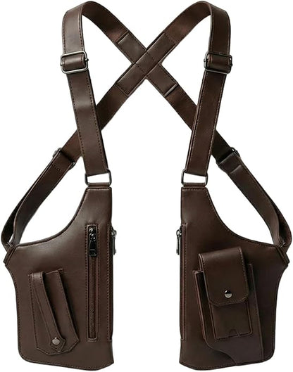Double Shoulder Armpit Bag for Men Premium Vegan Leather Anti-Theft Underarm Bag, Adjustable Bag with Multiple Pockets Pouch