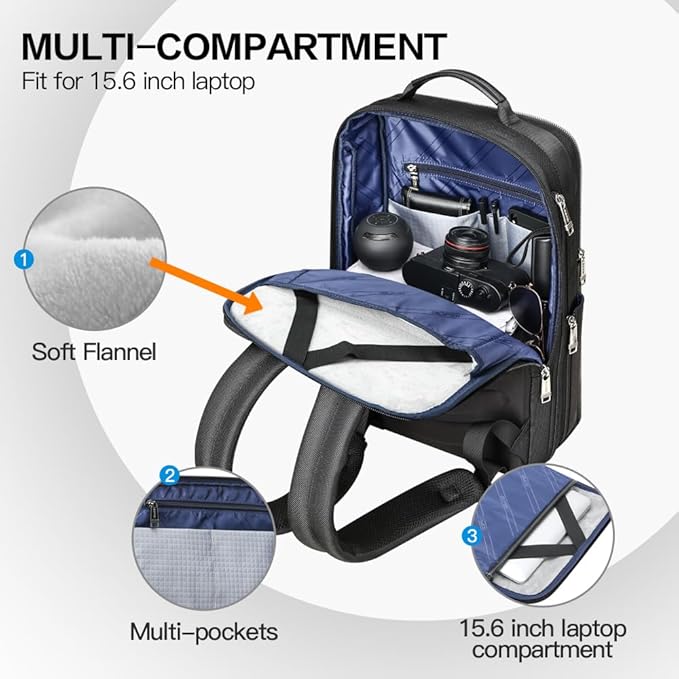 BOPai Laptop Backpack Men for 15.6 inch Business Smart Professional Lightweight Backpack with USB Charging Office Commuter Computer Rucksack Executive Anti Theft Black