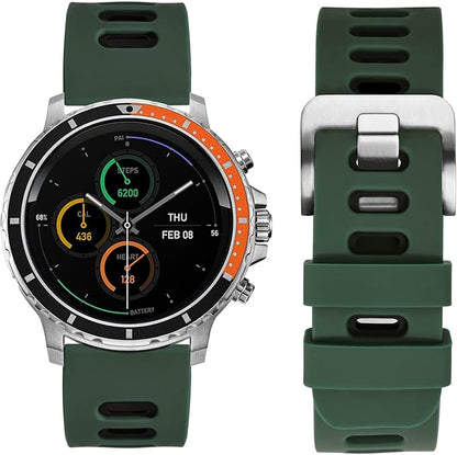 WOCCI 20mm Bicolor Watch Band, Silicone Rubber, Quick Release Replacement Strap for Men and Women, Silver Stainless Steel Buckle (Green-Black)