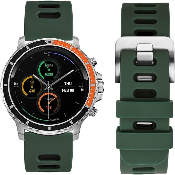 WOCCI 18mm Bicolor Watch Band, Silicone Rubber, Quick Release Replacement Strap for Men and Women, Silver Stainless Steel Buckle (Green-Black)