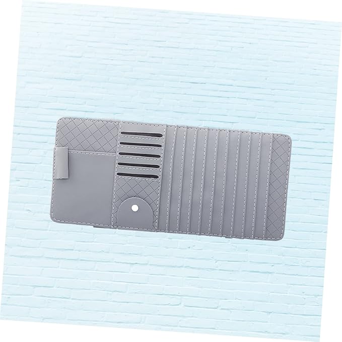 PartyKindom Multi-Functional Sun Visor Organizer Bag for Car Premium Leather Storage for Pens and Cards Practical Vehicle Accessory Gray