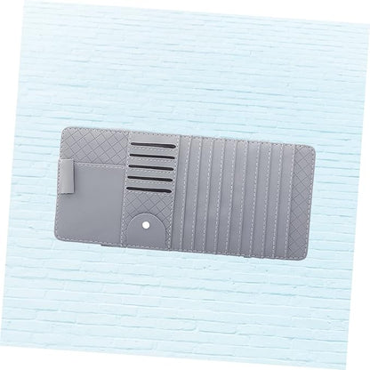 PartyKindom Multi-Functional Sun Visor Organizer Bag for Car Premium Leather Storage for Pens and Cards Practical Vehicle Accessory Gray