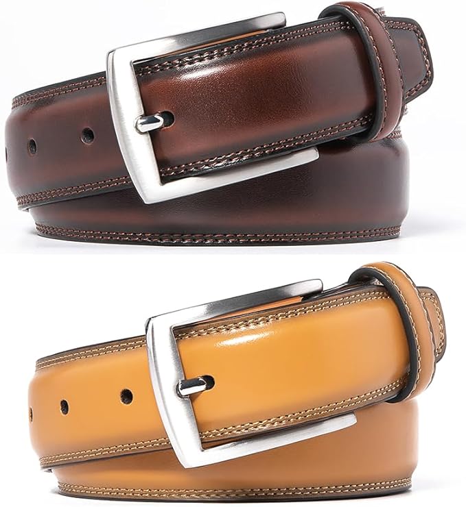 Mens Genuine Leather Dress Belt for Men, Handmade, 100% Cow Leather,Classic Casual and Business Belt Prong Buckle