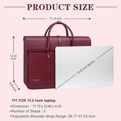 MOSISO Laptop Bag for Women, 13-14 inch PU Leather Laptop Shoulder Bags Convertible Backpack, 13.3 inch Messenger Bags Casual Handbag Work Briefcase Travel Computer Bag with Bowknot, Wine Red
