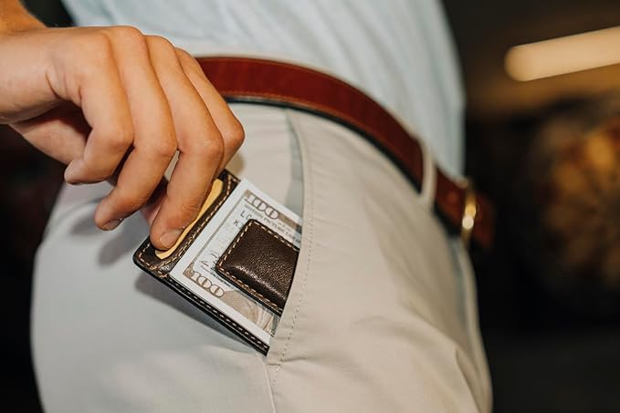 House of Jack Co. Corbin Slim Money Clip Wallet for Men, Strong Magnetic Clip with Exterior ID Window, Full Grain Cowhide Leather Front Pocket, Brown