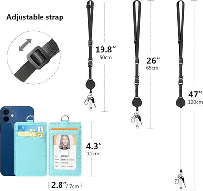 Leather Badge Holder and Adjustable Retractable Lanyards, Quick Release Buckle and Safety Breakaway Lanyards with Swivel Metal Clasp for Offices, Staff, Students, Employees