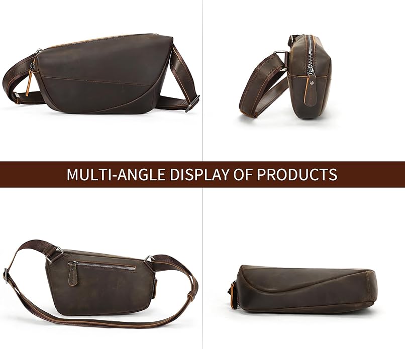 NIUCUNZH Genuine Leather Mens Sling Bag for Women Vintage Small Crossbody Bags Purse for Hiking Travel Chest Daypack