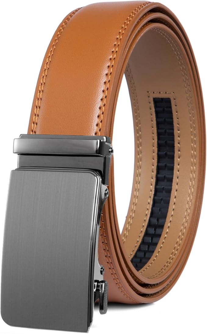 Founders & C Men's Ratchet Belt 1 3/8",Leather Dress Belt Adjustable with Click Sliding Buckle Trim to Exact Fit