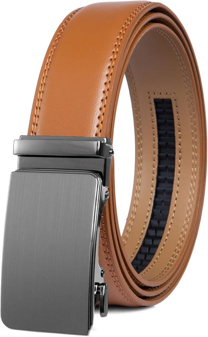 Founders & C Men's Ratchet Belt 1 3/8",Leather Dress Belt Adjustable with Click Sliding Buckle Trim to Exact Fit