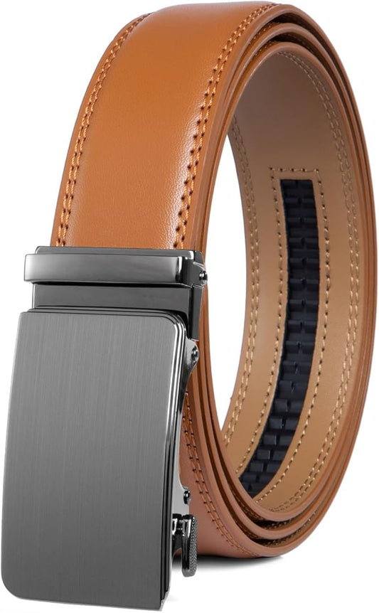 Founders & C Men's Ratchet Belt 1 3/8",Leather Dress Belt Adjustable with Click Sliding Buckle Trim to Exact Fit