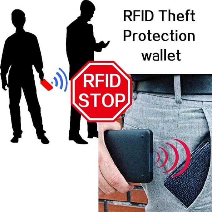 RFID Safe Leather Bi-fold Chain Wallet for Men Zip around Purse for Women Biker's Trucker YKK Metal Zipper Closure Filp up window ID (Black without Chain)