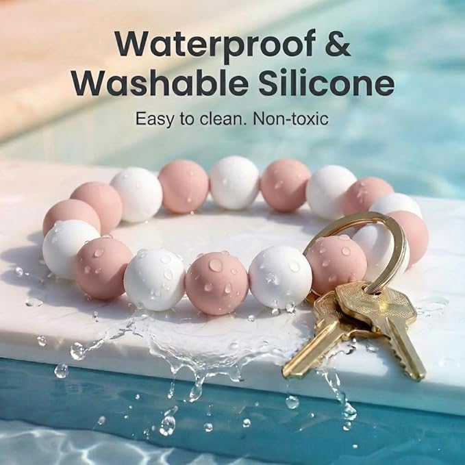 BIHRTC Silicone Key Ring Bracelets Wristlet Keychain Wallet with Net Chapstick Holder for Women