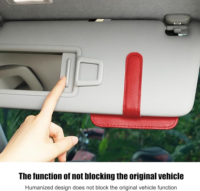 Car Sun Visor Organizer, PU Leather Vehicle Visor Document Storage Pocket for Sunglass Card Pen, Multifunctional Automotive Interior Holder Accessories, Universal Fit (Red)