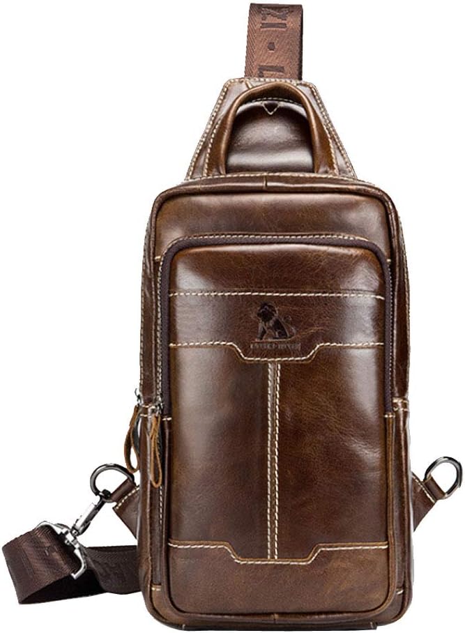 Leather Sling Bag Backpack Daypack Handbag for Men Women Outdoor Travel Camping Fishing Hunting Hiking Crossbody Shoulder Chest Pack Bags