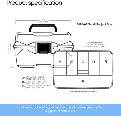 ArtBin 6890AG Small Project Box, Portable Art & Craft Organizer with Lift-Out Tray, [1] Plastic Storage Case, Clear (Pack of 6)