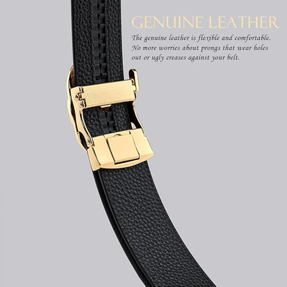 VANNANBA Mens Ratchet Belts Genuine Leather Designer Belt with Automatic Buckle Alloy Gift for Men