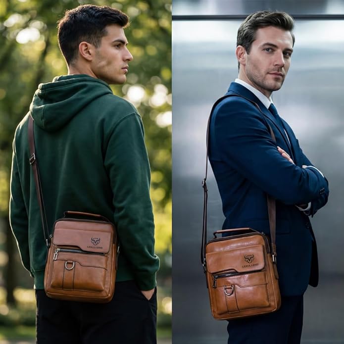 Shoulder Bag for Men Crossbody Bags Leather Sling Bag Messenger Bags with Multiple Pockets Business Outdoor
