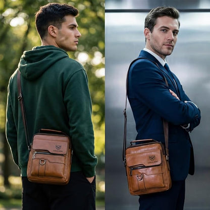 Shoulder Bag for Men Crossbody Bags Leather Sling Bag Messenger Bags with Multiple Pockets Business Outdoor