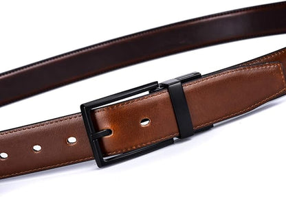 beltox fine Men's Dress Belt Leather Reversible 1.25" Wide Rotated Buckle Gift Box