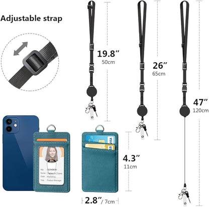 Leather Badge Holder and Adjustable Retractable Lanyards, Quick Release Buckle and Safety Breakaway Lanyards with Swivel Metal Clasp for Offices, Staff, Students, Employees