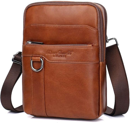 Hebetag Small Leather Sling Shoulder Bag Messenger Pack for Men Women Outdoor Travel Business