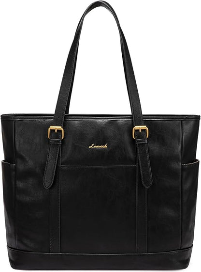 LOVEVOOK Laptop Tote Bag for Women,Vintage Leather Work Tote Bag for Women Computer Briefcase Bag,Waterproof Teacher Business