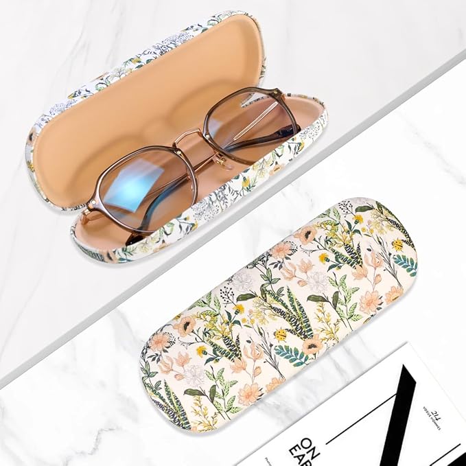 PERFECTSIGHT Hard Shell Eyeglasses Case, PU Leather Protective Glasses Case, Cute Eyeglass Case for Women Men Girls