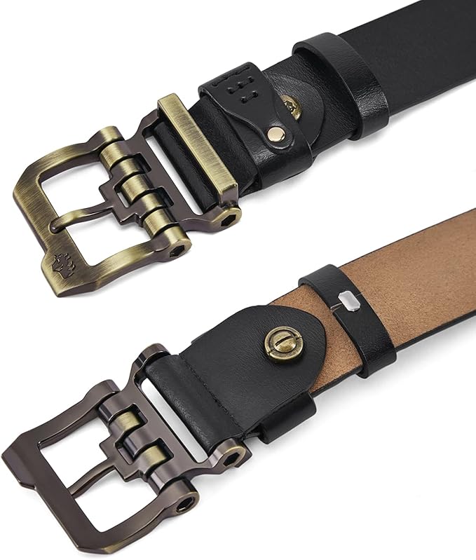 BISON DENIM Men's Belts Leather Dress Genuine Leather Classic Heavy Duty Buckle Belt Casual for Jeans