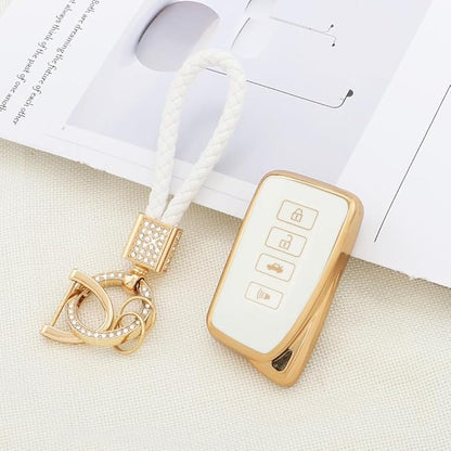 PIFOOG for Lexus Key Fob Cover White Gold Soft TPU 4 Button Car Keys Case Shell Full Protector Bling Keychain for Lexus NX RX GS IS ES LS RC Smart Keys Accessories Girly Women Cute