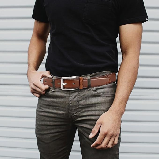 DOOPAI Mens Dress Belt - Genuine Leather Dress Belts For Men,Casual Suit Jeans Belt-Single Prong Buckle black belt