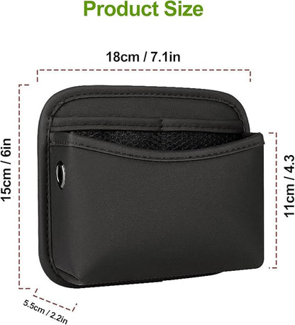 Car Seat Side Pocket Organizer - PU Leather Auto Door Console Mini Storage Bag for Keys, Phone, Sunglasses, Registration, and Documents (Black)