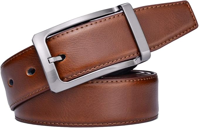 Belts for Men Reversible Leather 1.25” Waist Strap Fashion Dress Buckle Beltox