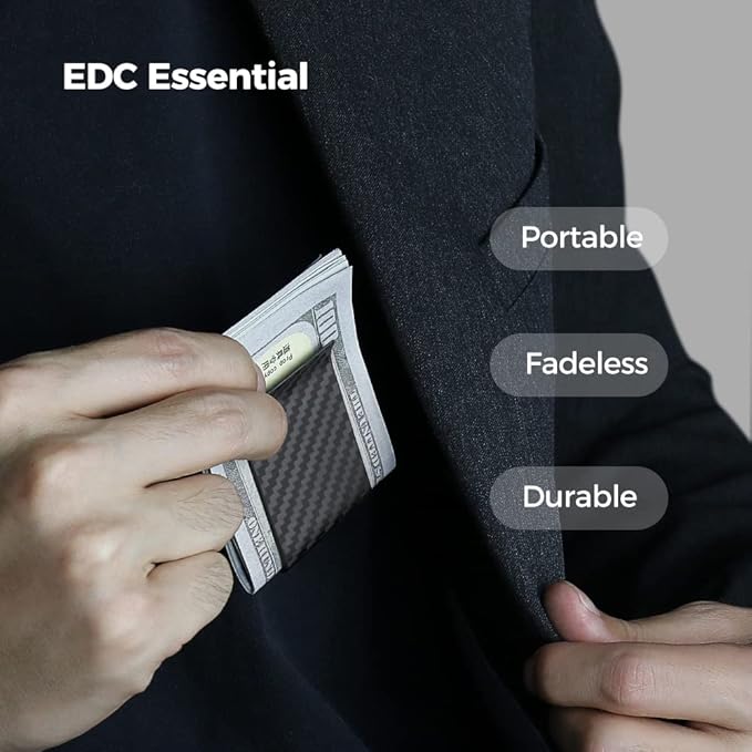 MONOCARBON Carbon-Fiber-Money-Clip-for-Men, Minimalist-Money-Holder for Cash, High Elastic Carbon-Fiber-Wallet, Slim and Durable