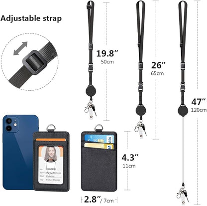 Leather Badge Holder and Adjustable Retractable Lanyards, Quick Release Buckle and Safety Breakaway Lanyards with Swivel Metal Clasp for Offices, Staff, Students, Employees