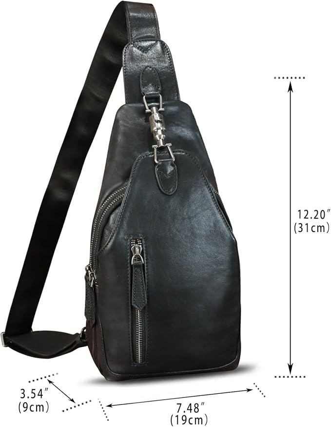 LRTO Genuine Leather Sling Bag for Men and Women Real Leather Shoulder Crossbody Bag Chest Bag Sling Backpack Purse