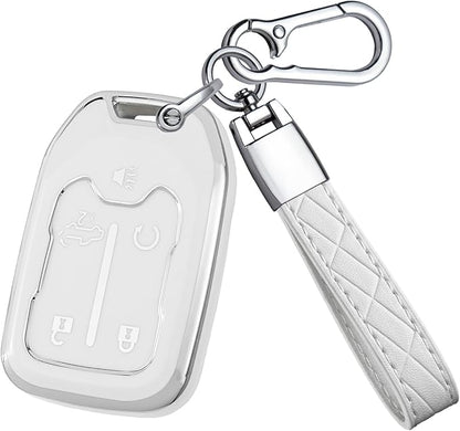 for GMC Key Fob Cover - TPU Key Shell Case Protector Compatible with Chevy Silverado and GMC Sierra 1500 2500HD 3500HD 5 Buttons Smart Remote Key, White