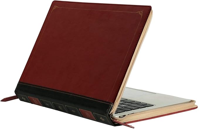 MOSISO Compatible with MacBook Air 15 inch 2025 2024 2023 M4 M3 M2/Pro 15 inch Case A1990 A1707 2019-2016, PU Leather Laptop Sleeve Vintage Retro Zippered Portfolio Protective Case Cover, Wine Red