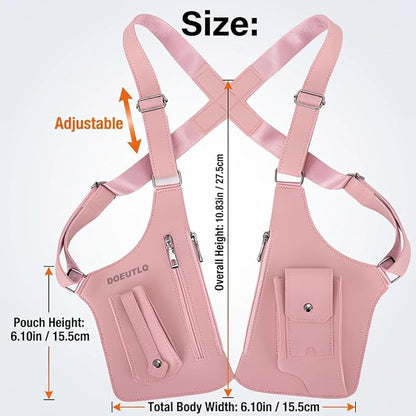 Leather Double Shoulder Armpit Bag for Men Underarm Concealed Rover The Holste Vest for Mens Adjustable Leather Bag (Pink)