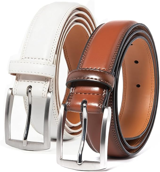 Mens Genuine Leather Dress Belt for Men, Handmade, 100% Cow Leather,Classic Casual and Business Belt Prong Buckle