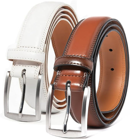 Mens Genuine Leather Dress Belt for Men, Handmade, 100% Cow Leather,Classic Casual and Business Belt Prong Buckle