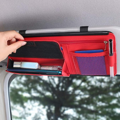 Car Sun Visor Multi-Pocket Net Zipper Organizer Auto Interior Accessories Pocket Organizer Storage Pouch Holder for Card License Pen Glasses (Red)