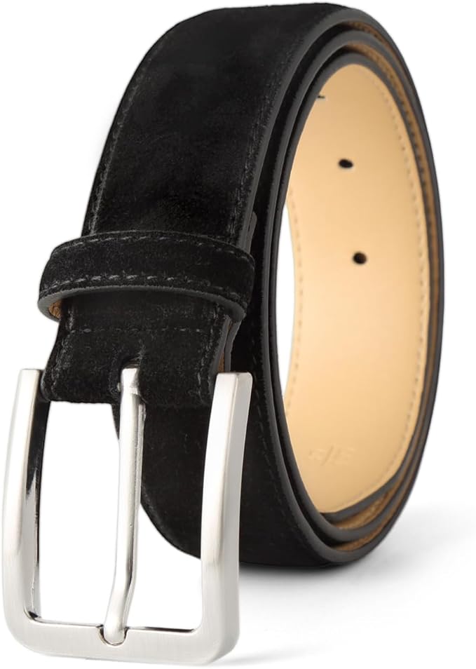 Men's Belt Casual Genuine Leather Suede Belts for Men 1 3/8" Wide Elegant Golf Dress Belt
