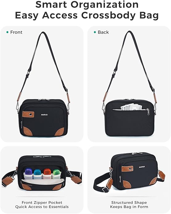 ECOHUB Crossbody Bag for Women Men, Multi Pocket Anti-Theft Travel Purse with RFID Blocking, Oxford PU Shoulder Bag