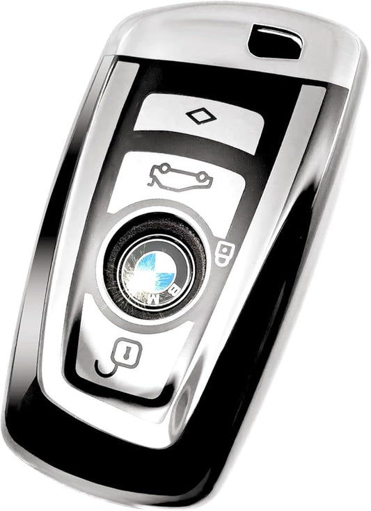 Creativity Suitable For BMW key fob cover. Advanced soft TPU key box is compatible with X1 X3 X4 X5 X6 1 2 4 5 6 7 M3 M5 M6 GT3 GT5 G30 F10 F15 F16 F20 key (Type A Silver single key case)