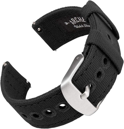 Archer Watch Straps - Canvas Quick Release Watch Bands (Black, 20mm)