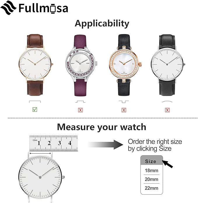 Fullmosa Watch Band, Quick Release Leather Watch Strap for Men Women, Replacement Bands Width 12mm 14mm 16mm 18mm 19mm 20mm 21mm 22mm 24mm