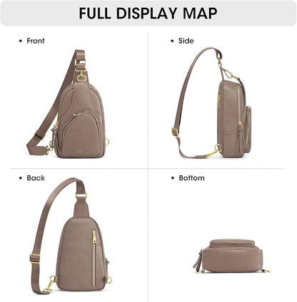 Kattee Sling Bag for Women, Leather Fanny Packs Crossbody Purse, Small Chest Bag with RFID Blocking, Khaki