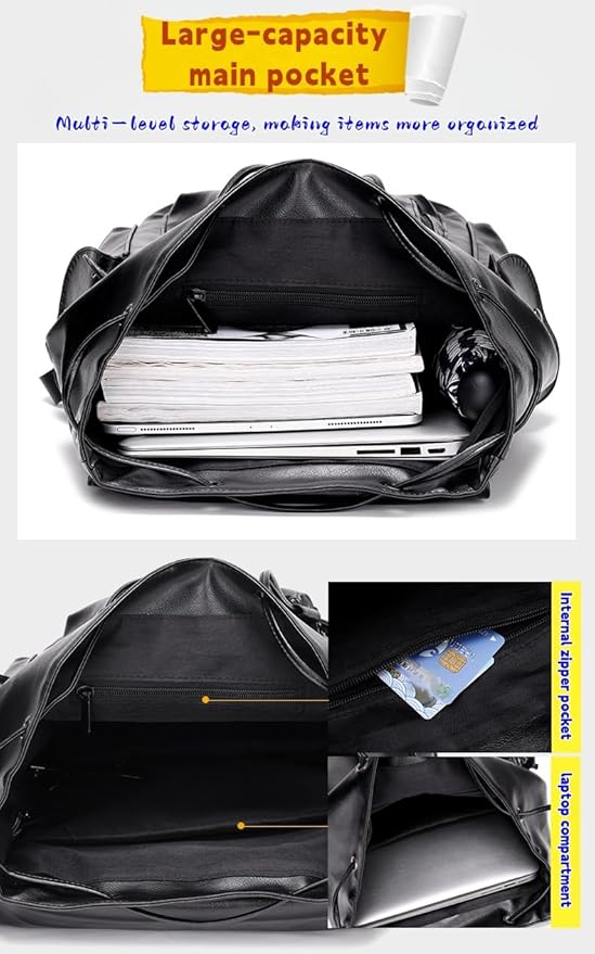 Soft leather backpack, casual PU backpack men women. USB charging port. Suitable for work, commuting, traveling, etc. Waterproof. (Brown)